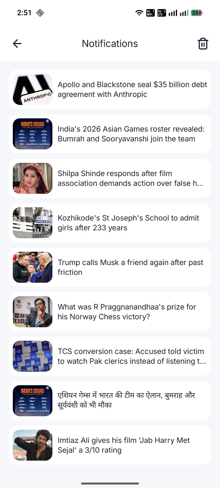 ShortKT Notifications screen